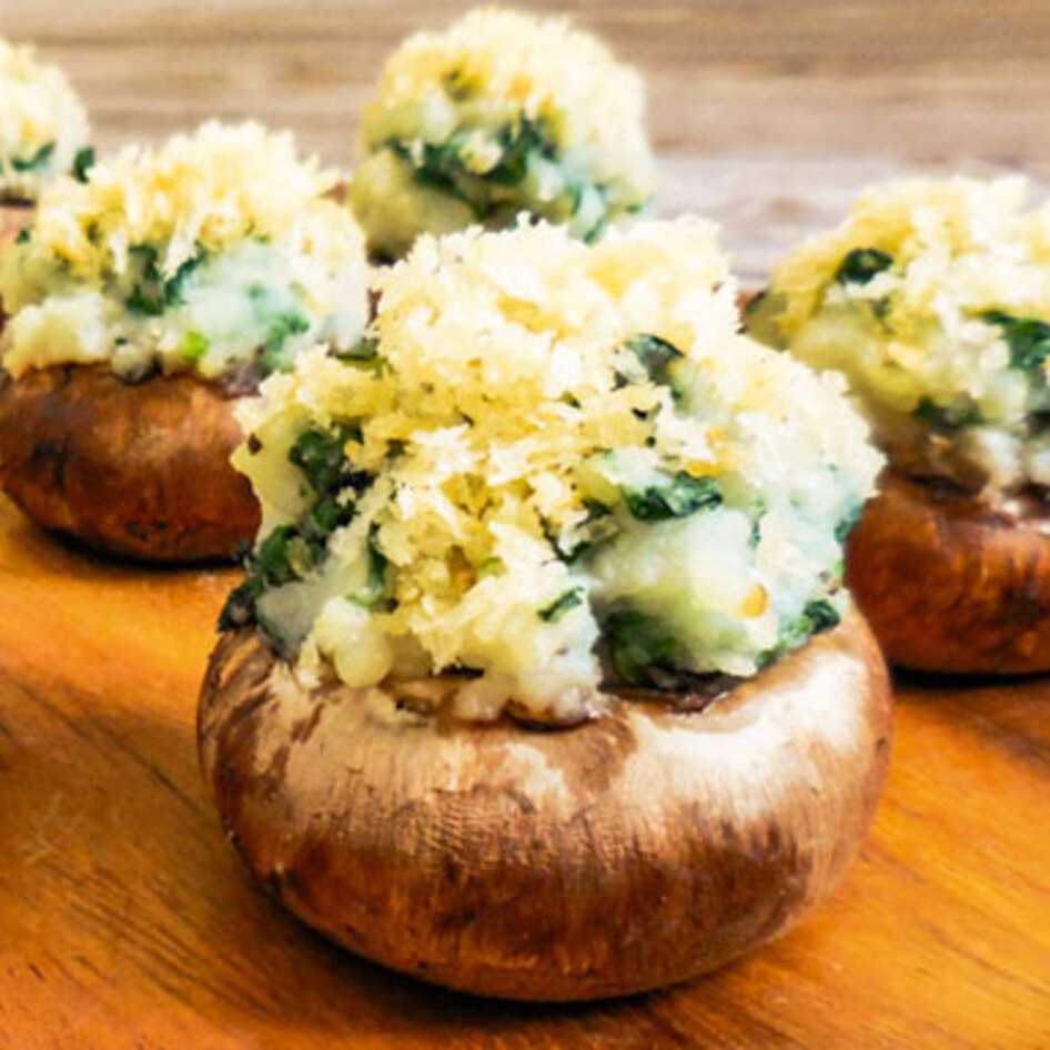 Vegan Spinach and Mashed Potato Stuffed Mushrooms
