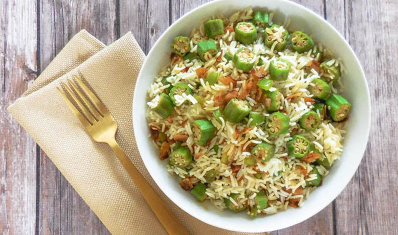 Okra Pilaf With Coconut Bacon