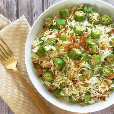 Okra Pilaf With Coconut Bacon
