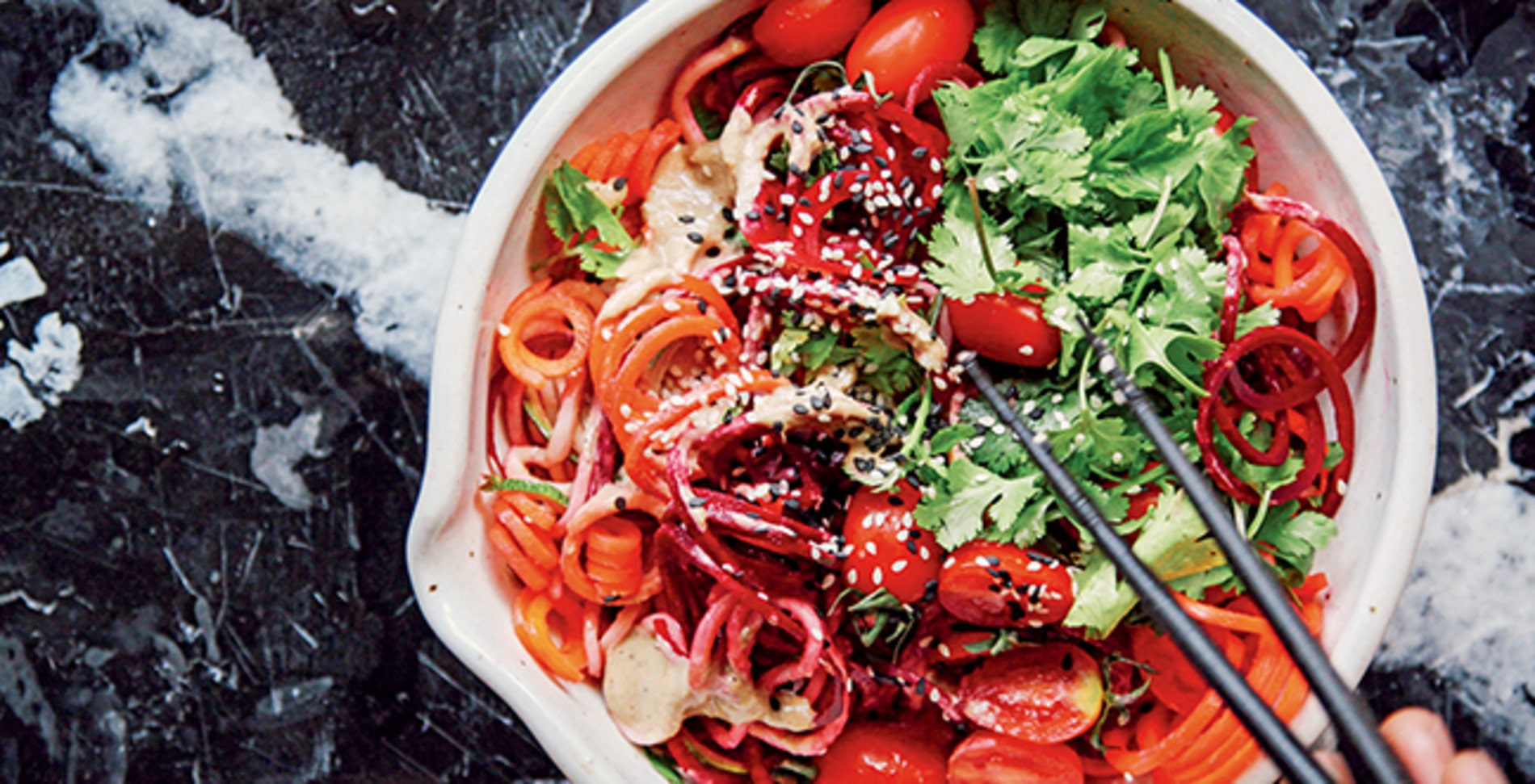 Raw Veggie Noodle Bowl With Ginger-Tamarind Sauce