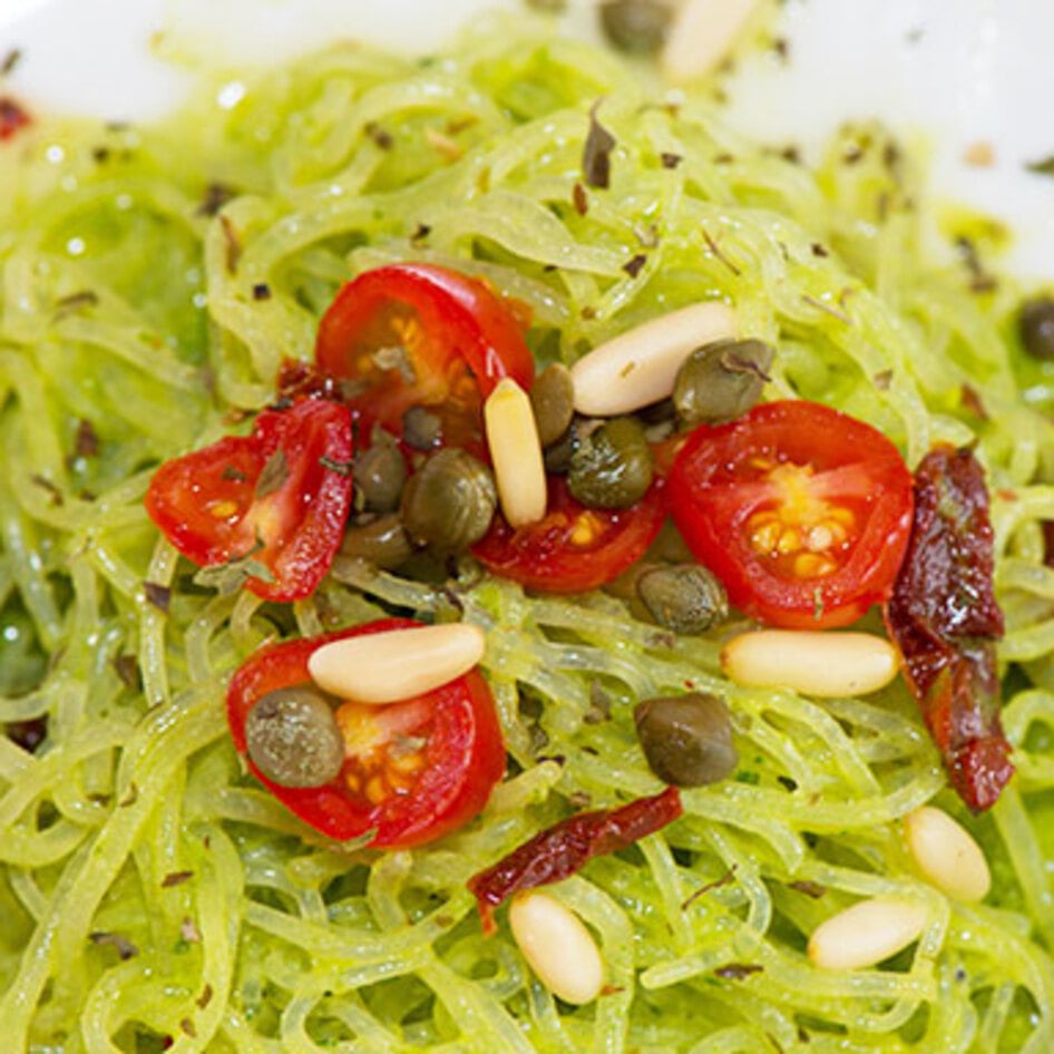 Pesto Kelp Noodles With Sun-Dried Tomatoes