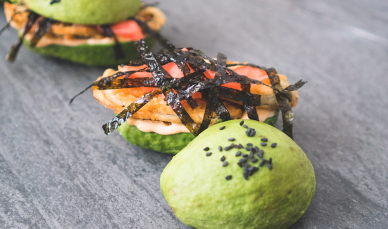 Tempura Zucchini Burgers on Avocado Buns