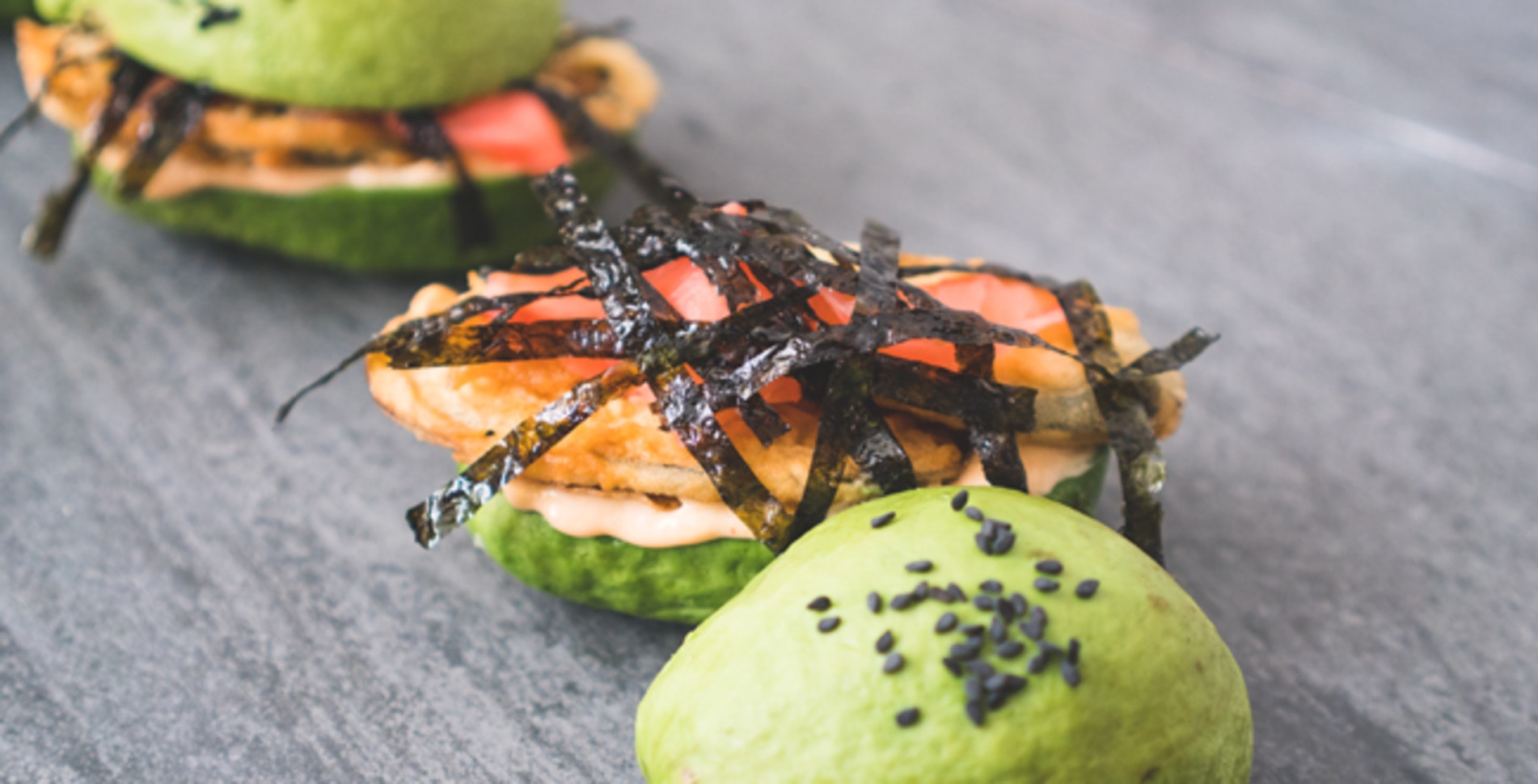 Tempura Zucchini Burgers on Avocado Buns