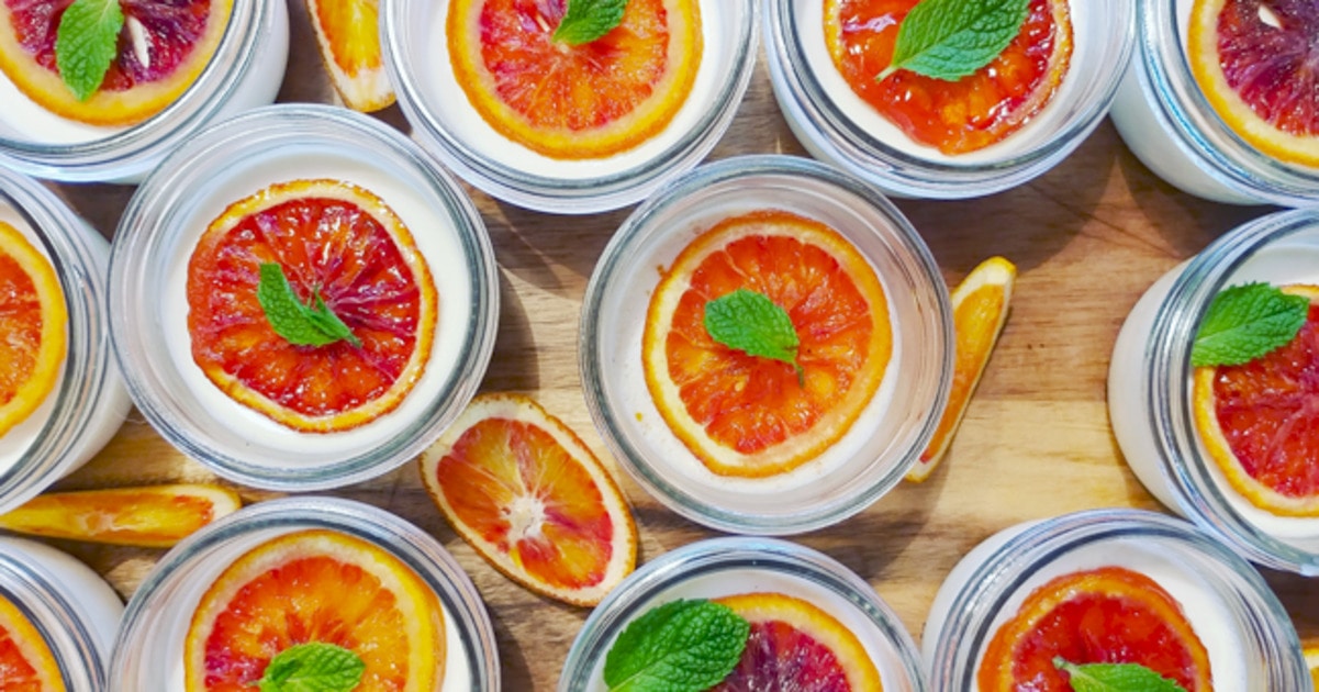 Cardamom Panna Cotta With Candied Blood Oranges