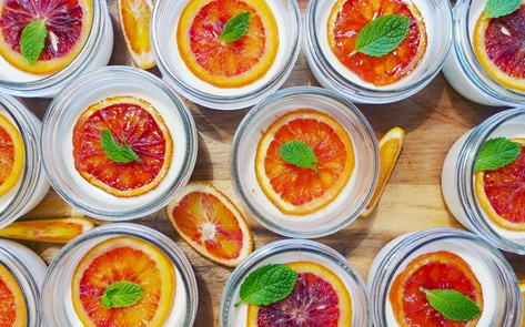 Cardamom Panna Cotta with Candied Blood Oranges