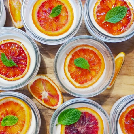 Cardamom Panna Cotta with Candied Blood Oranges