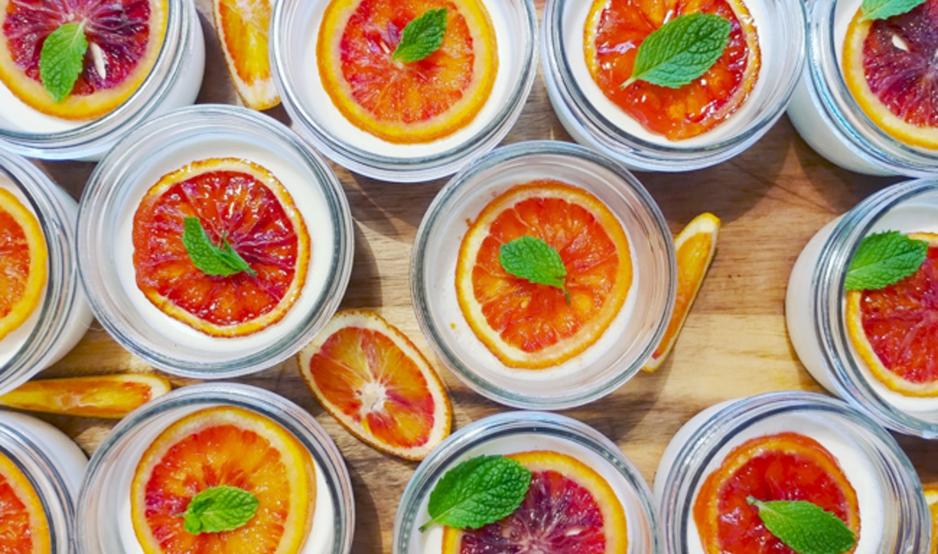 Cardamom Panna Cotta with Candied Blood Oranges