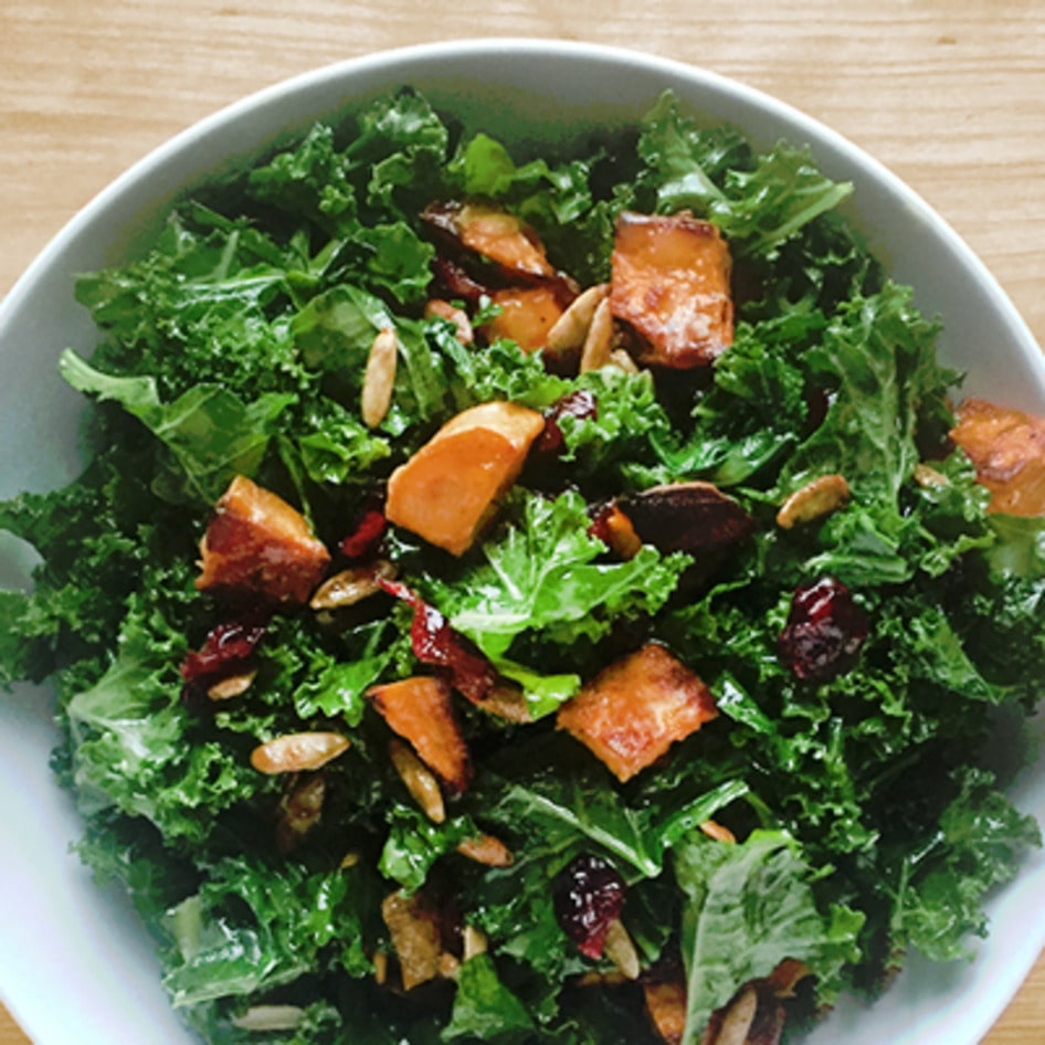 Warm Kale Salad With Roasted Sweet Potatoes