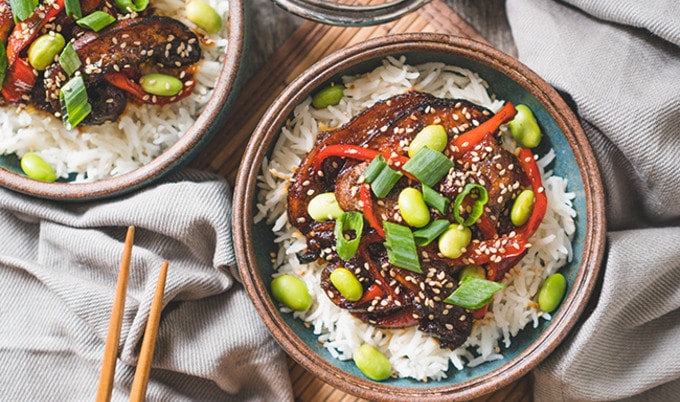Vegan Crispy Ginger Portabello Stir-Fry