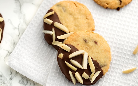 Chocolate-Dipped Almond Cranberry Shortbread Cookies