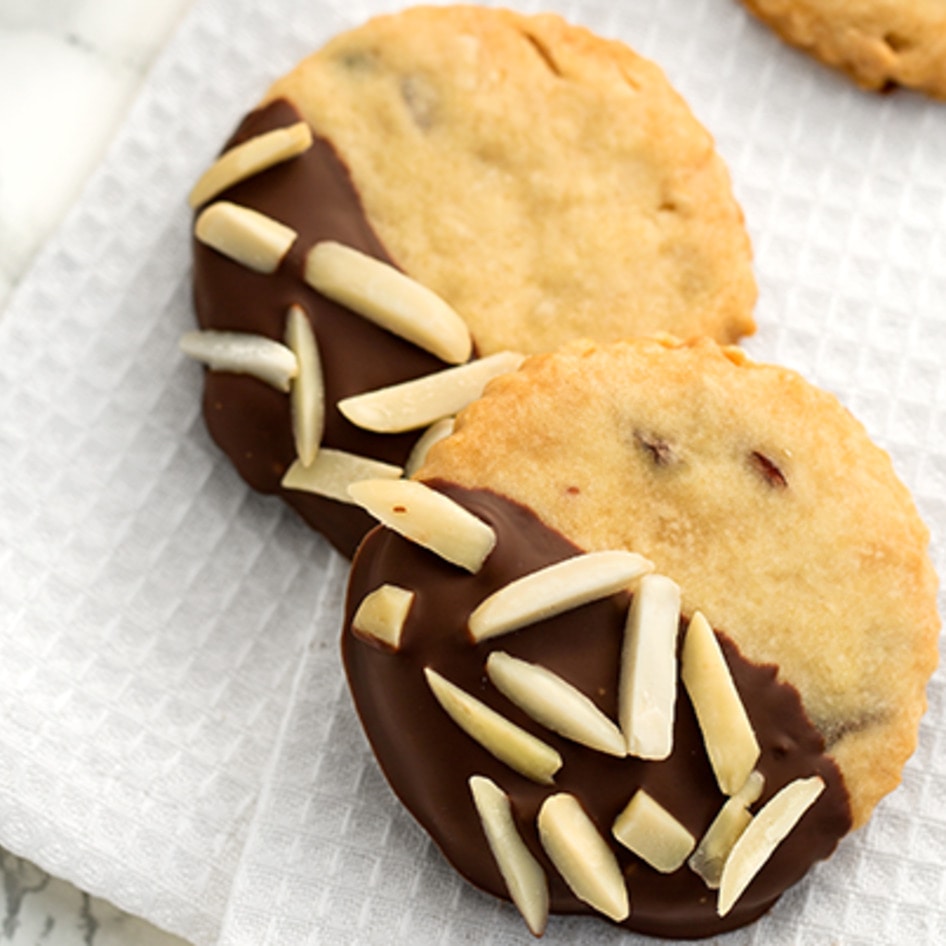 Vegan Chocolate-Dipped Almond Cranberry Shortbread Cookies