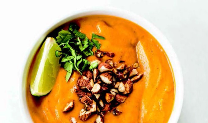 Vegan Thai Carrot Soup with Tamari-Roasted Almonds