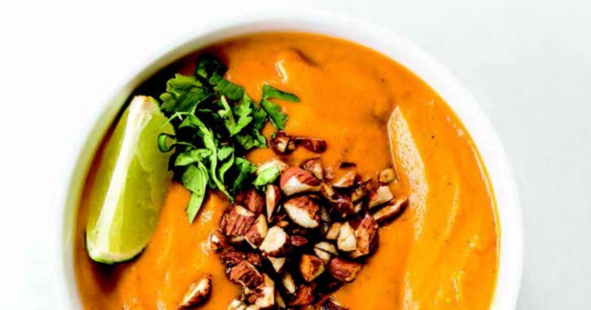 Thai Carrot Soup With Tamari-Roasted Almonds | VegNews