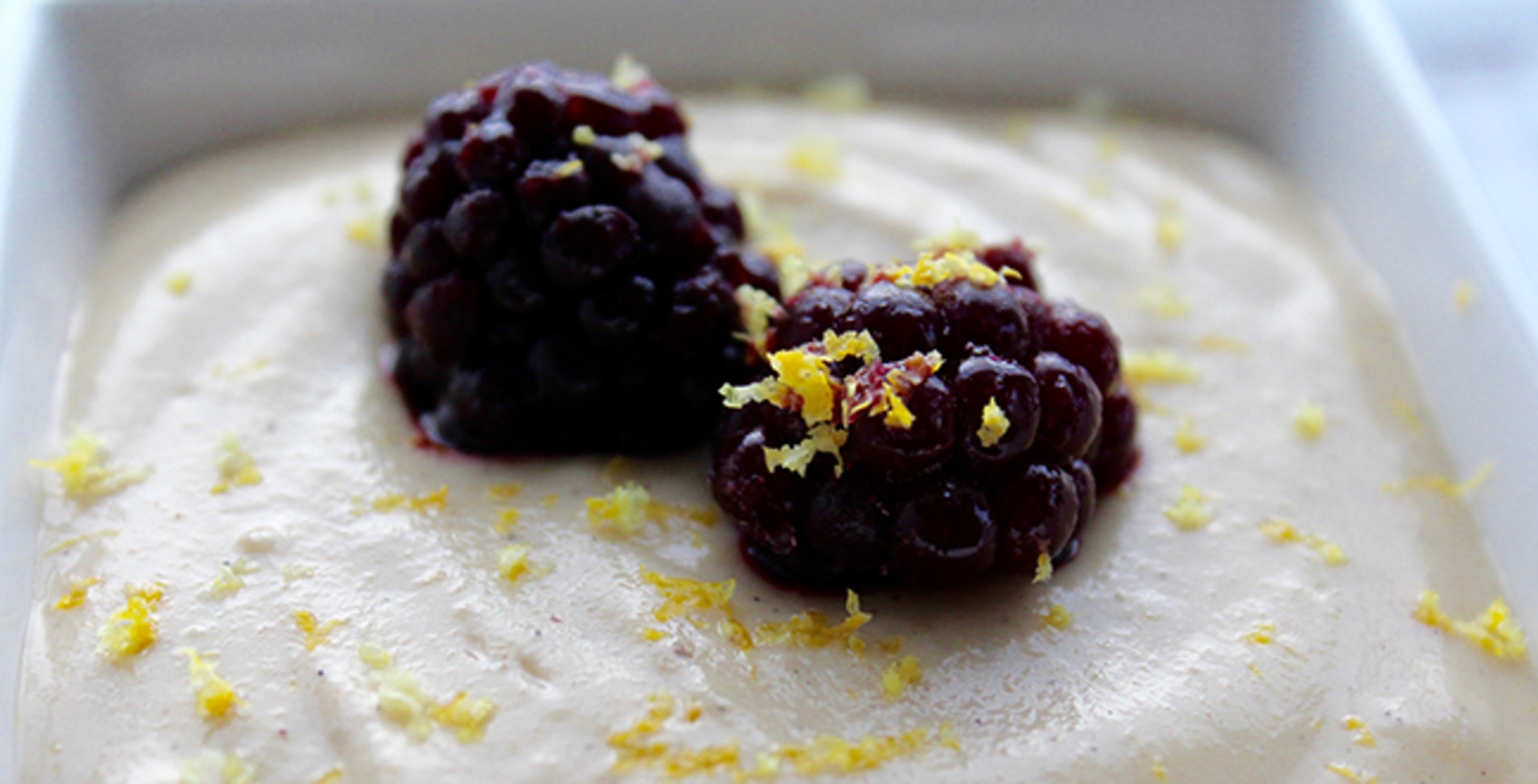 Easy Lemon Cardamom Cashew Cream With Fresh Blackberries