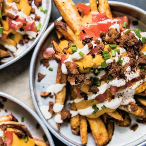 Supreme Vegan Nacho Fries With Tofu Bacon Crumbles