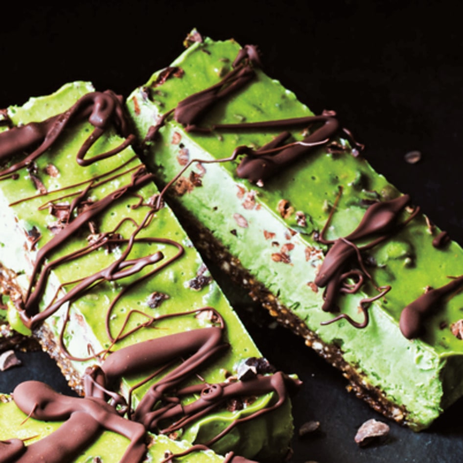 Two-Step Vegan Chocolate Matcha Energy Bars