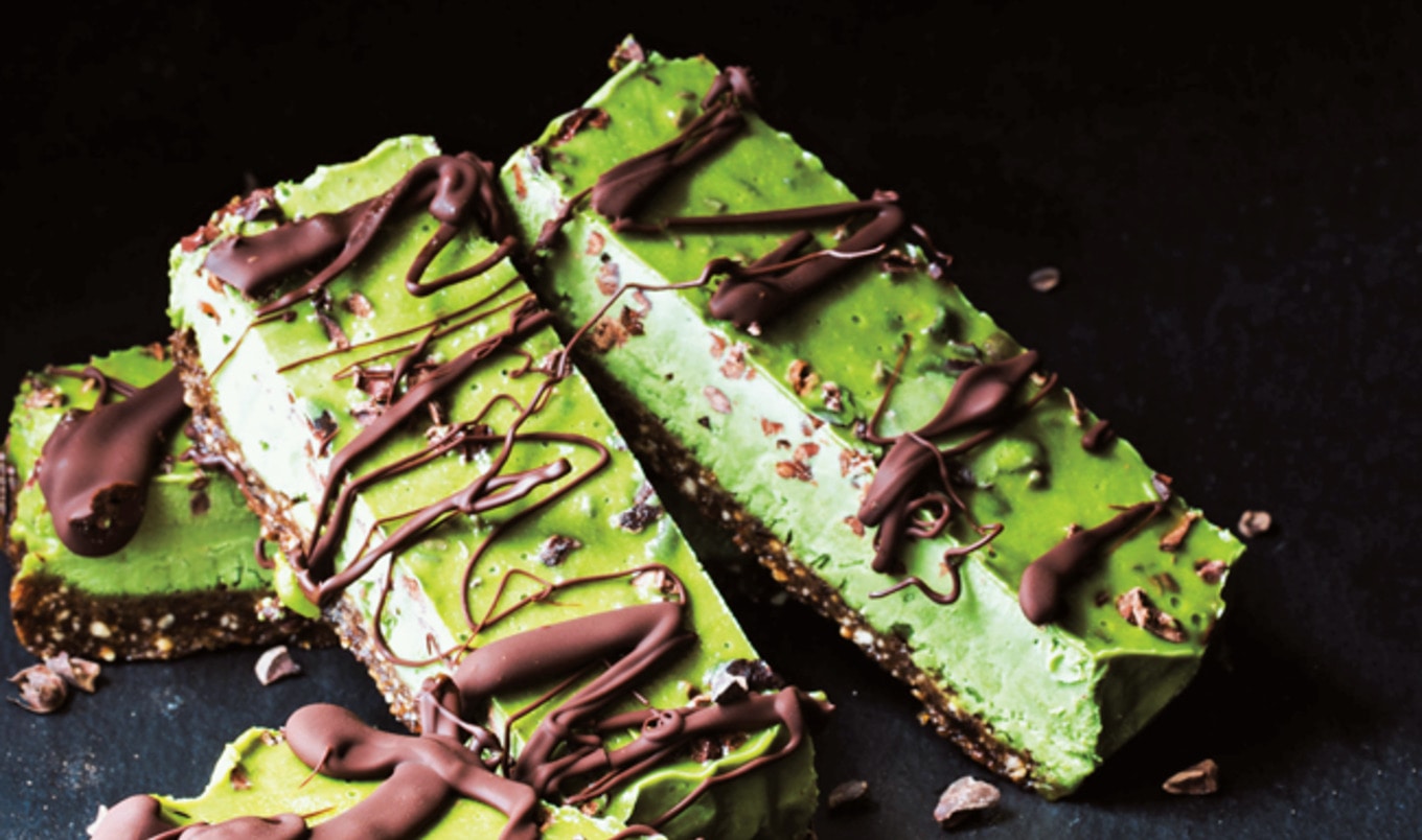 Two-Step Vegan Chocolate Matcha Energy Bars