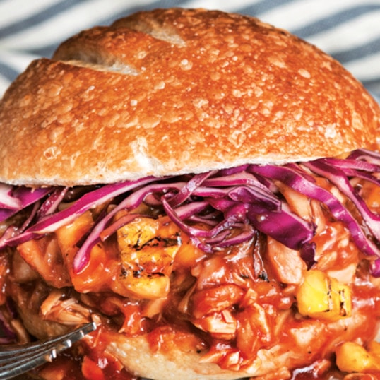 Pulled Barbecue Jackfruit Sandwich With Grilled Pineapple