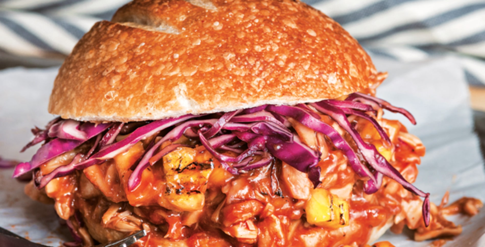 Pulled Barbecue Jackfruit Sandwich With Grilled Pineapple