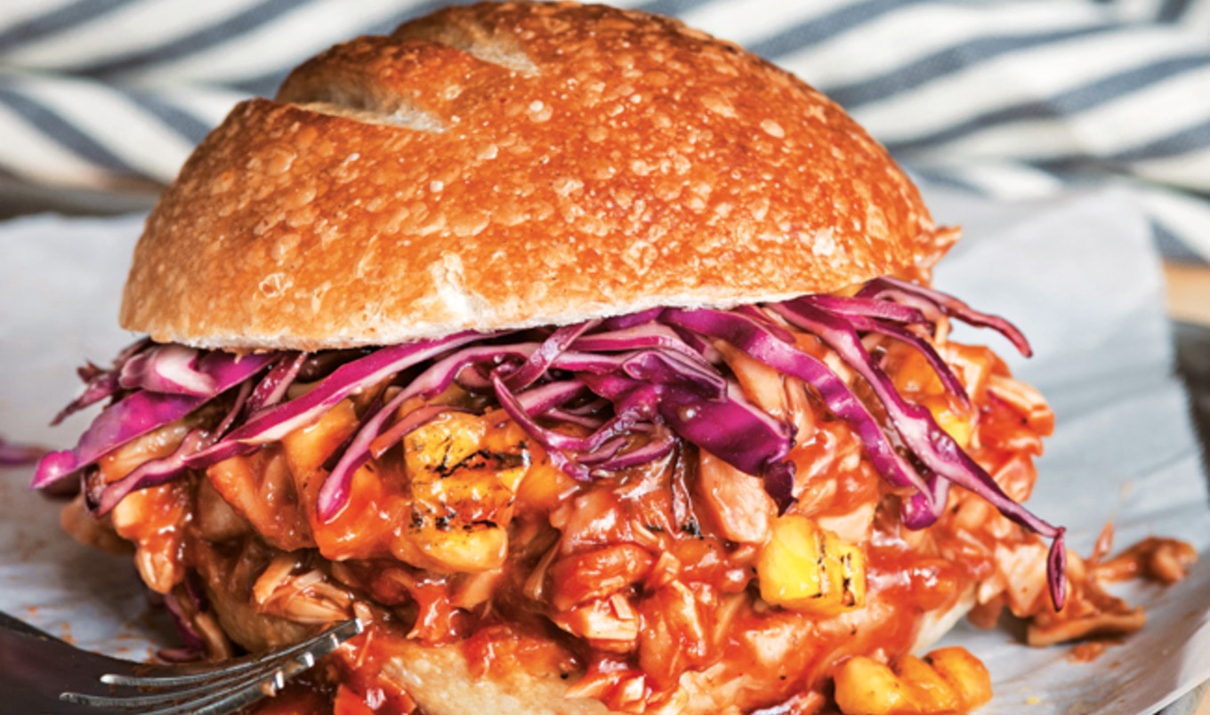 Pulled Barbecue Jackfruit Sandwich With Grilled Pineapple