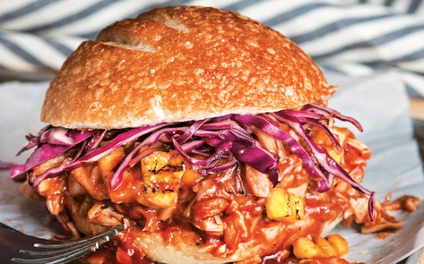 Pulled Barbecue Jackfruit Sandwich with Grilled Pineapple