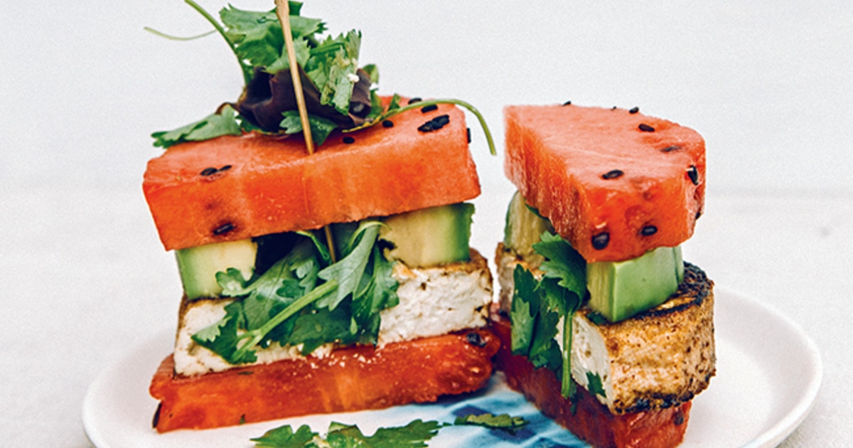 Vegan Watermelon Poke Burger With Avocado VegNews