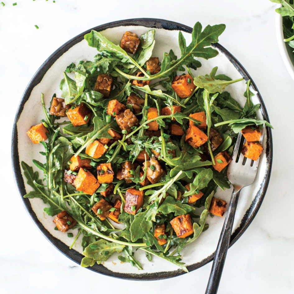 Vegan Sweet Potato Salad With Tempeh and Maple-Mustard Dressing