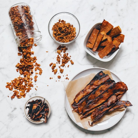 Vegan Bacon, Four Ways: Tofu, Mushroom, Cassava & Almond