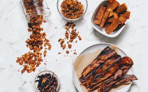 Vegan Bacon, Four Ways: Tofu, Mushroom, Cassava &amp; Almond