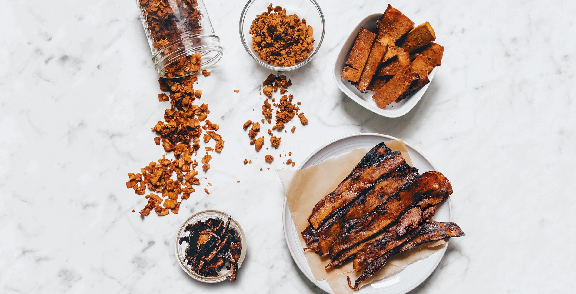 Vegan Bacon, Four Ways: Tofu, Mushroom, Cassava, and Almond