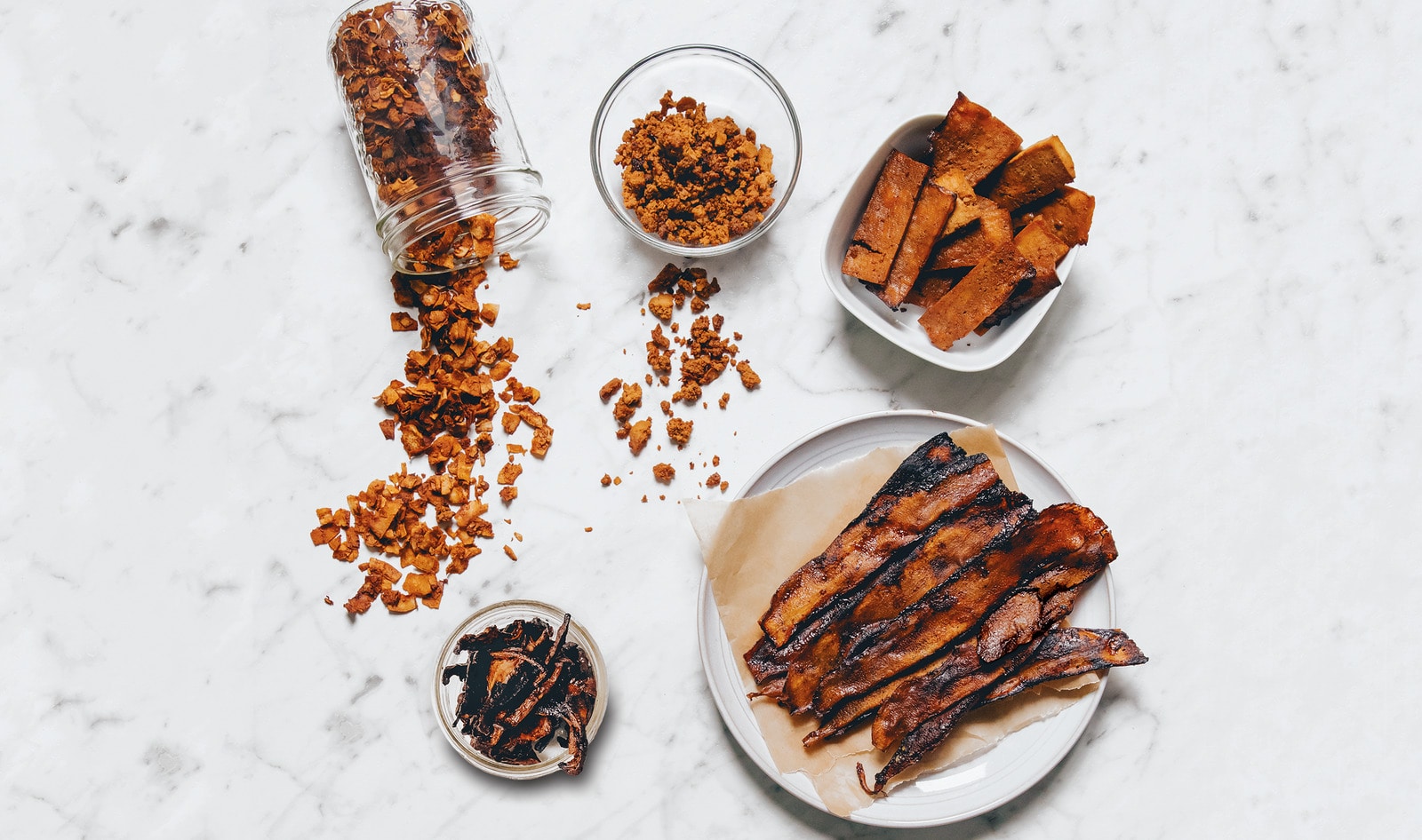 Vegan Bacon, Four Ways: Tofu, Mushroom, Cassava, and Almond