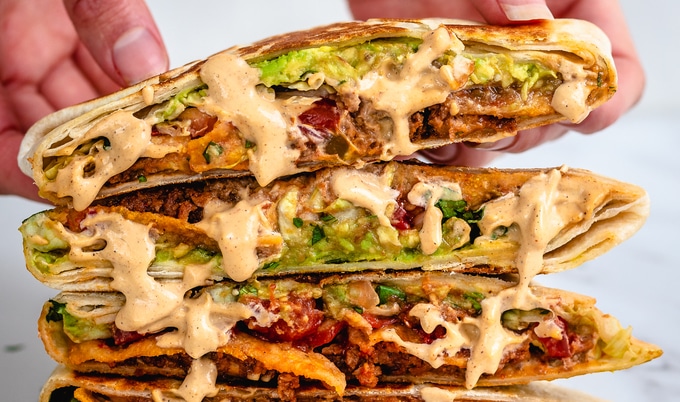 Vegan Crunchwrap Supreme with Gooey Cashew Queso