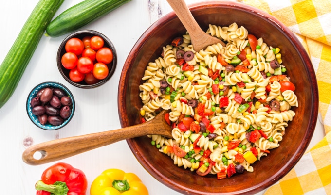 Vegan Summery Picnic Pasta Salad with Italian Vinaigrette