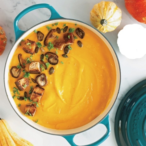 Easy, Creamy Vegan Pumpkin Soup with White Beans&nbsp;
