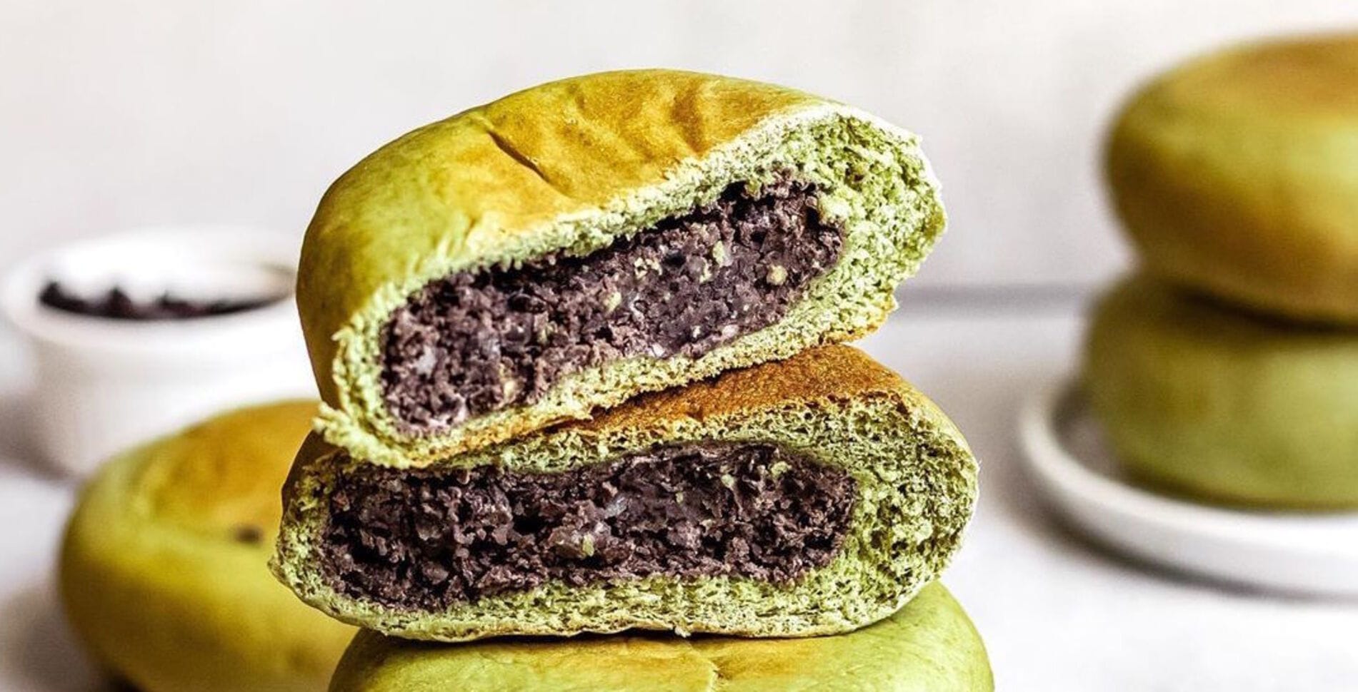 Vegan Pandan Buns With Sweet Bean Filling