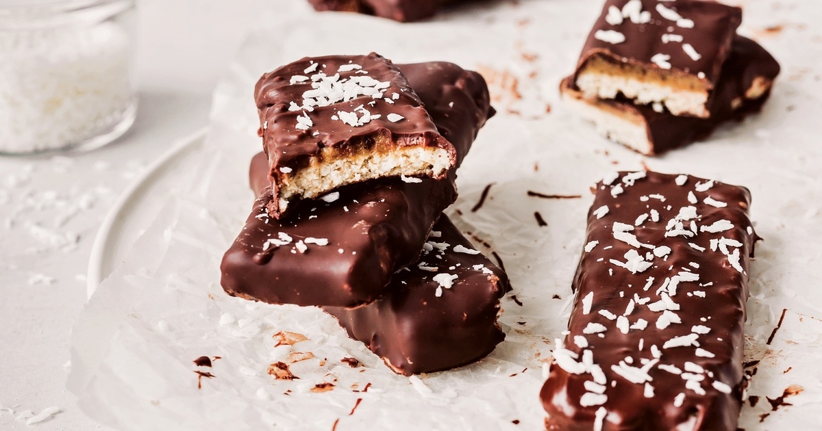 Vegan Chocolate-Dipped Coconut Caramel Cookie Bars 