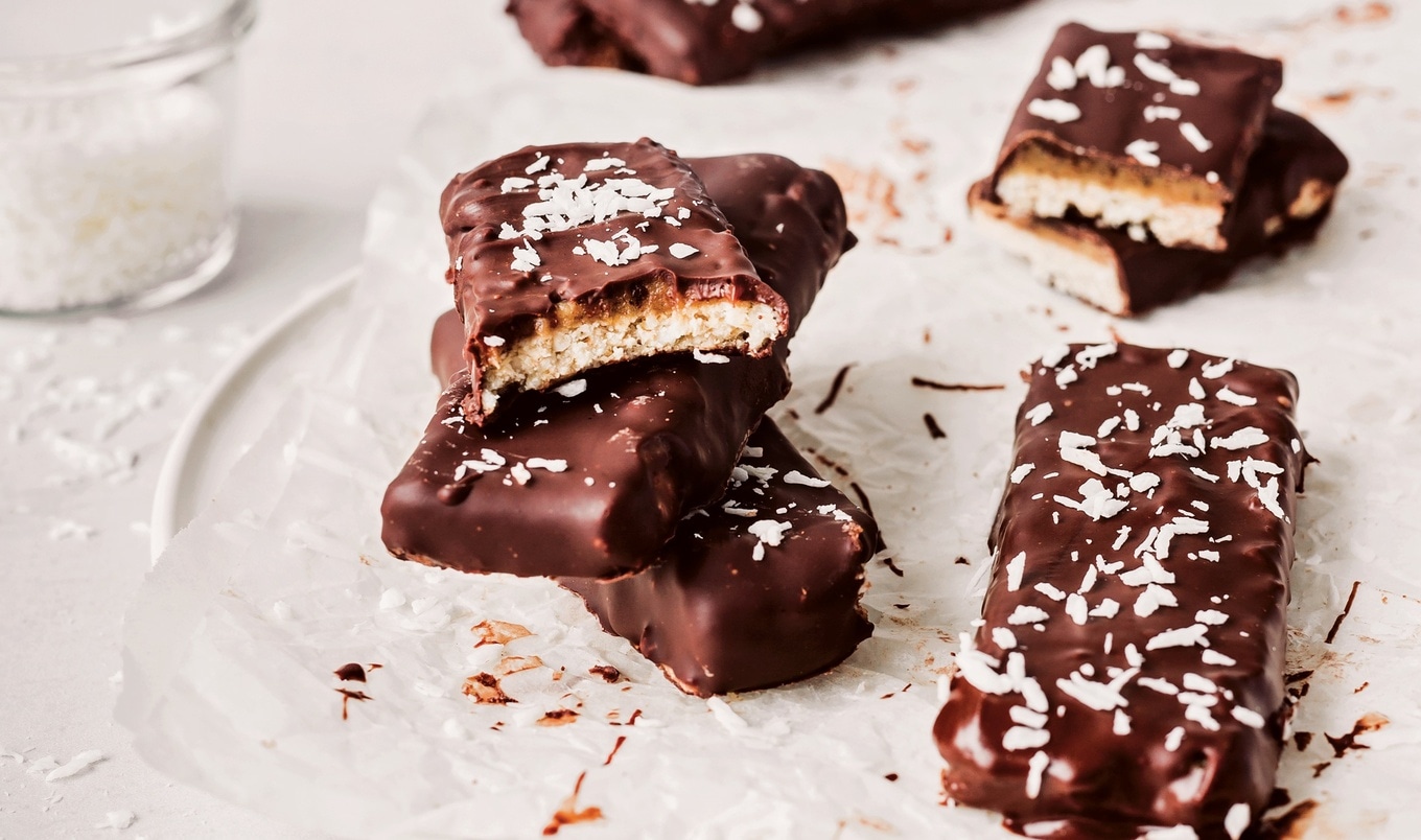 Vegan Chocolate-Dipped Coconut Caramel Cookie Bars 