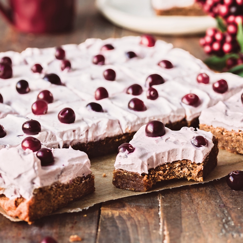 Vegan Gingerbread Fudge Bars With Cranberry-Cream Cheese Frosting