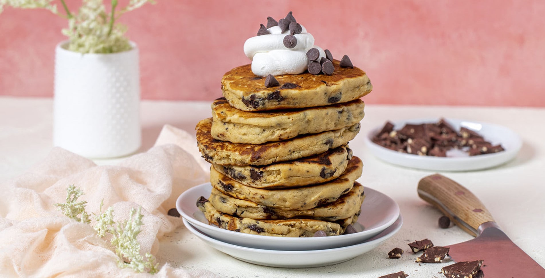 Fluffy Vegan Peanut Butter Chocolate Chip Pancakes
