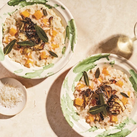 Vegan Cashew Cream Autumn Risotto With Crispy Maitakes