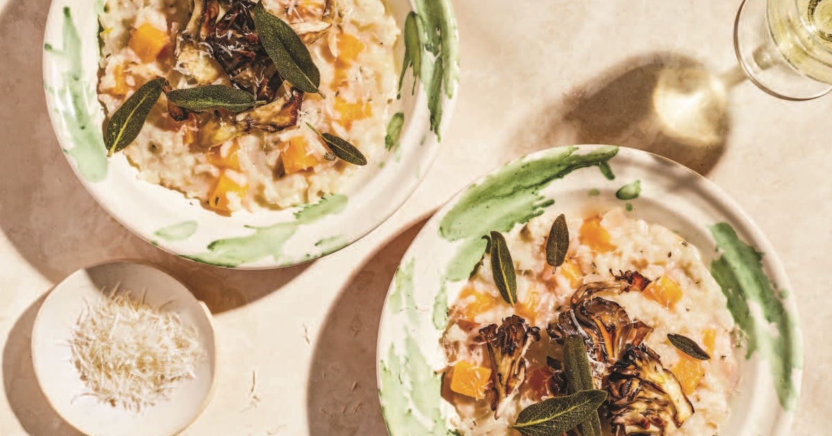 Cashew Cream Risotto With Crispy Maitake Mushrooms | VegNews