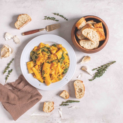 Vegan Cajun Coconut Sweet Potato Rigatoni With Kale
