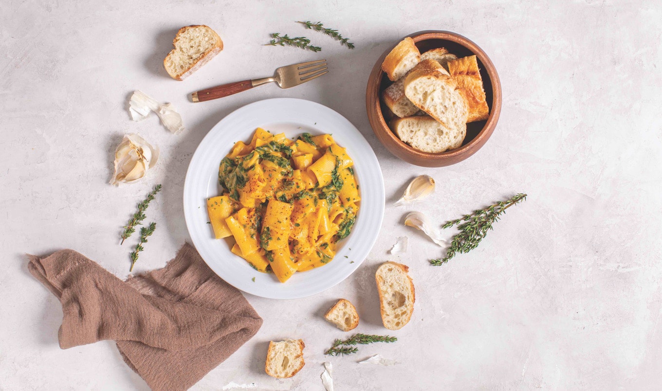 Vegan Cajun Coconut Sweet Potato Rigatoni With Kale