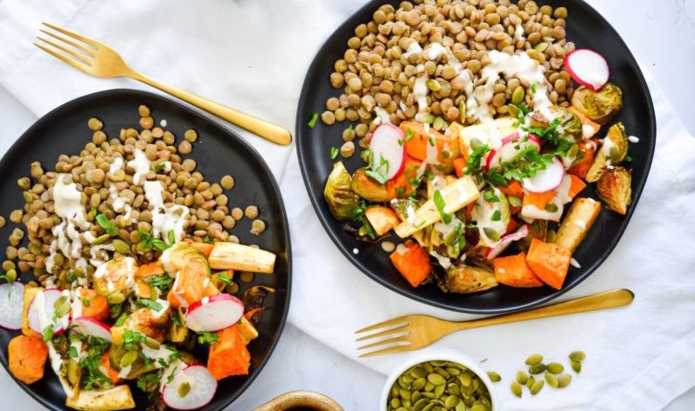 Herb-Roasted Harvest Bowls With Creamy Tahini Dressing