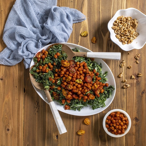 Vegan Buffalo Roasted Chickpea Kale Salad