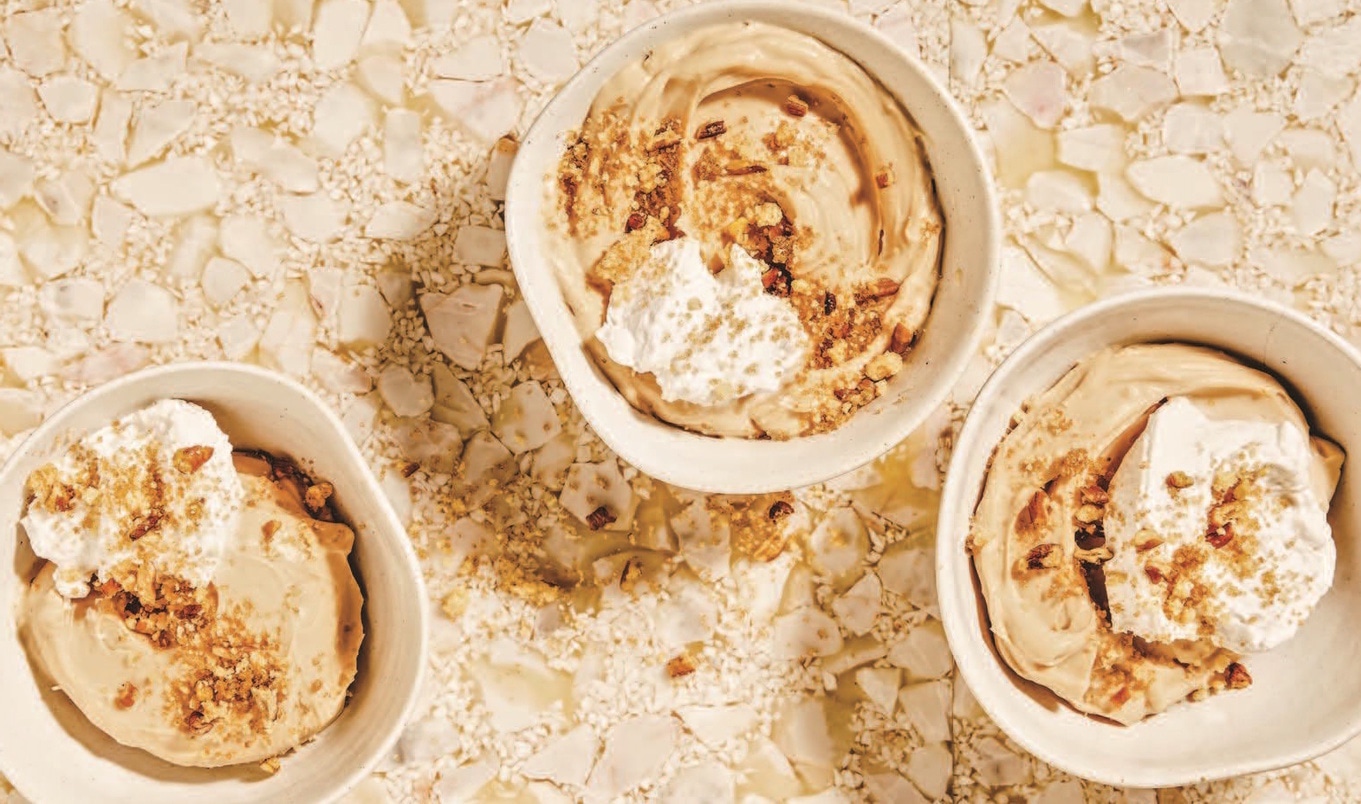 Creamy Coconut Butterscotch Pudding With Pecan Pie Crumble Topping