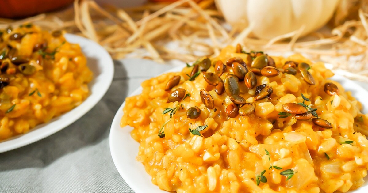 Creamy Vegan Pumpkin Risotto With Roasted Pepitas | VegNews