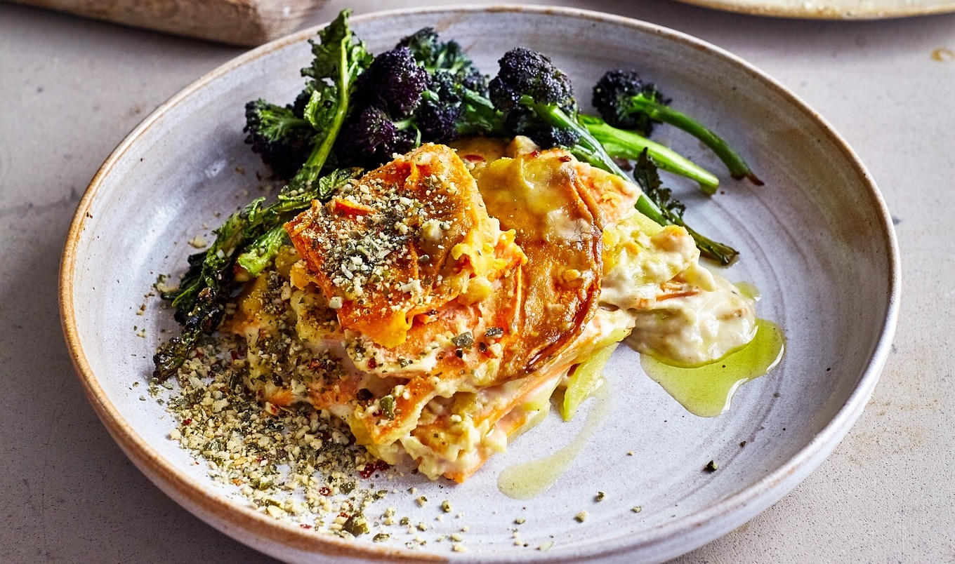 Vegan Sweet Potato & Chili Dauphinoise With Spicy Pumpkin Seasoning 