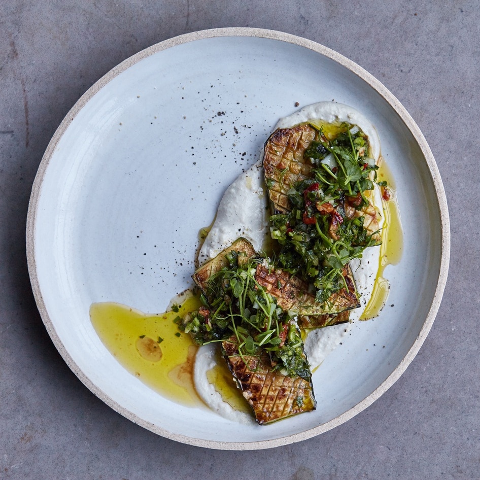 Vegan Sizzling Zucchini With Creamy Tzatziki and Vinegary Chimichurri