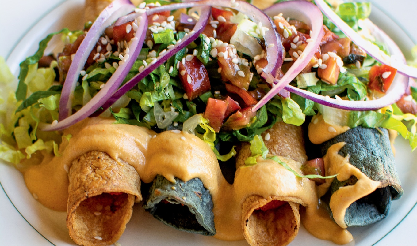 Baked Sweet Potato Flautas With Cashew Queso
